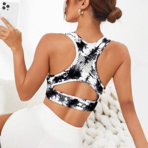 Tie dye Mesh Deep U Neck Back Hollow Bra Yoga