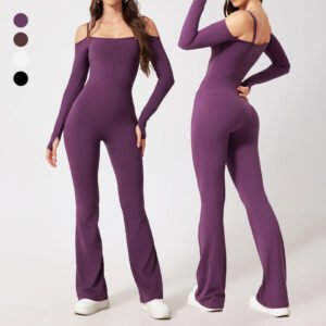 Off the shoulders long sleeve With thumb holes Yoga Jumpsuit