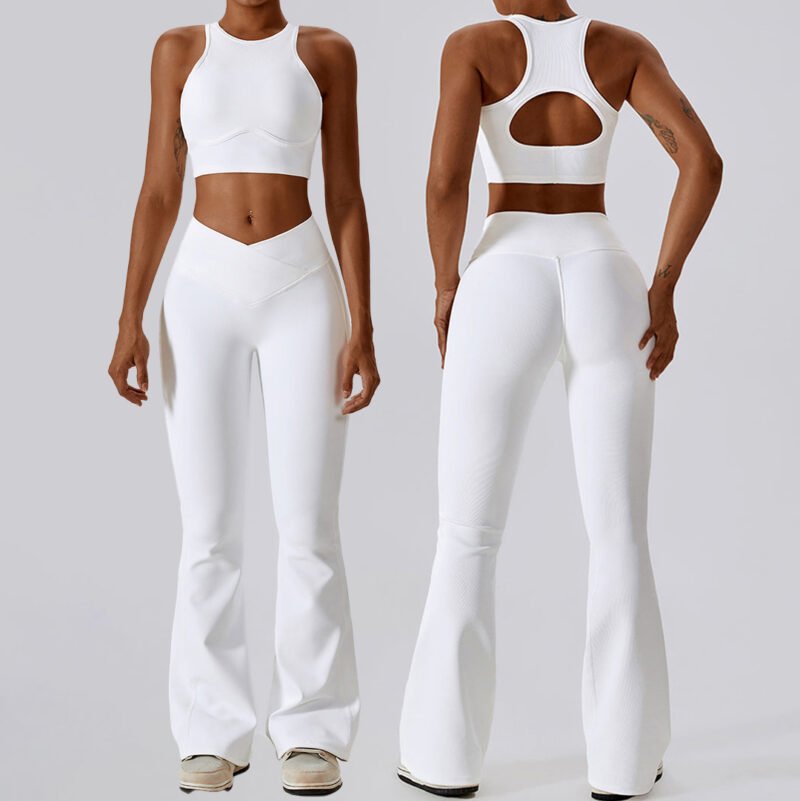 Back hollow sports vest V waist yoga pants set