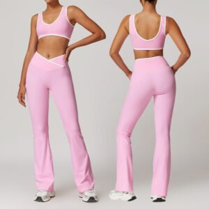 Custom Deep U Neck V waist yoga flare pants set