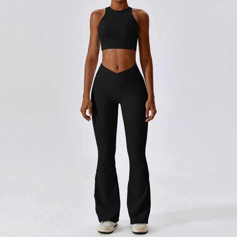 Back hollow sports vest V waist yoga pants set - Image 2
