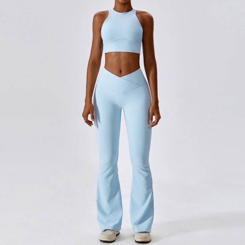 Back hollow sports vest V waist yoga pants set - Image 3
