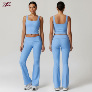 Lace Deep U Neck Moisture Wicking yoga flare pants set