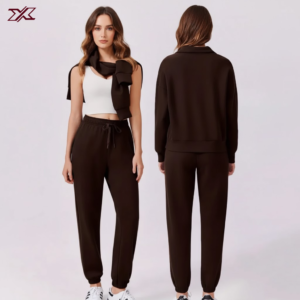 With zipper Elastic Waist Drawstring sweatshirt pullover