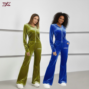 Custom Logo Drawstring Velour Velvet hodfie set