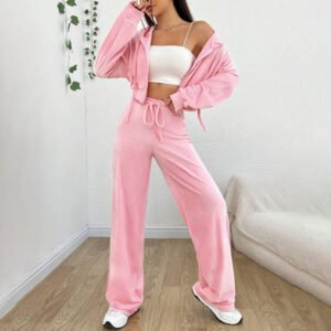 High Quality Velvet Elastic Waist Velour hodfie set