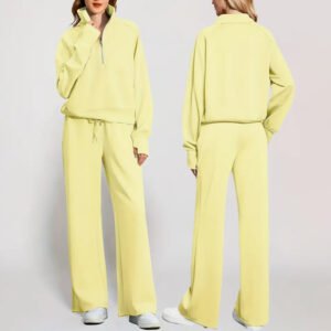 Yellow zipper cotton pullover tracksuit