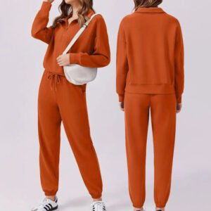 Orange hoodie Drawstring waistband two piece set