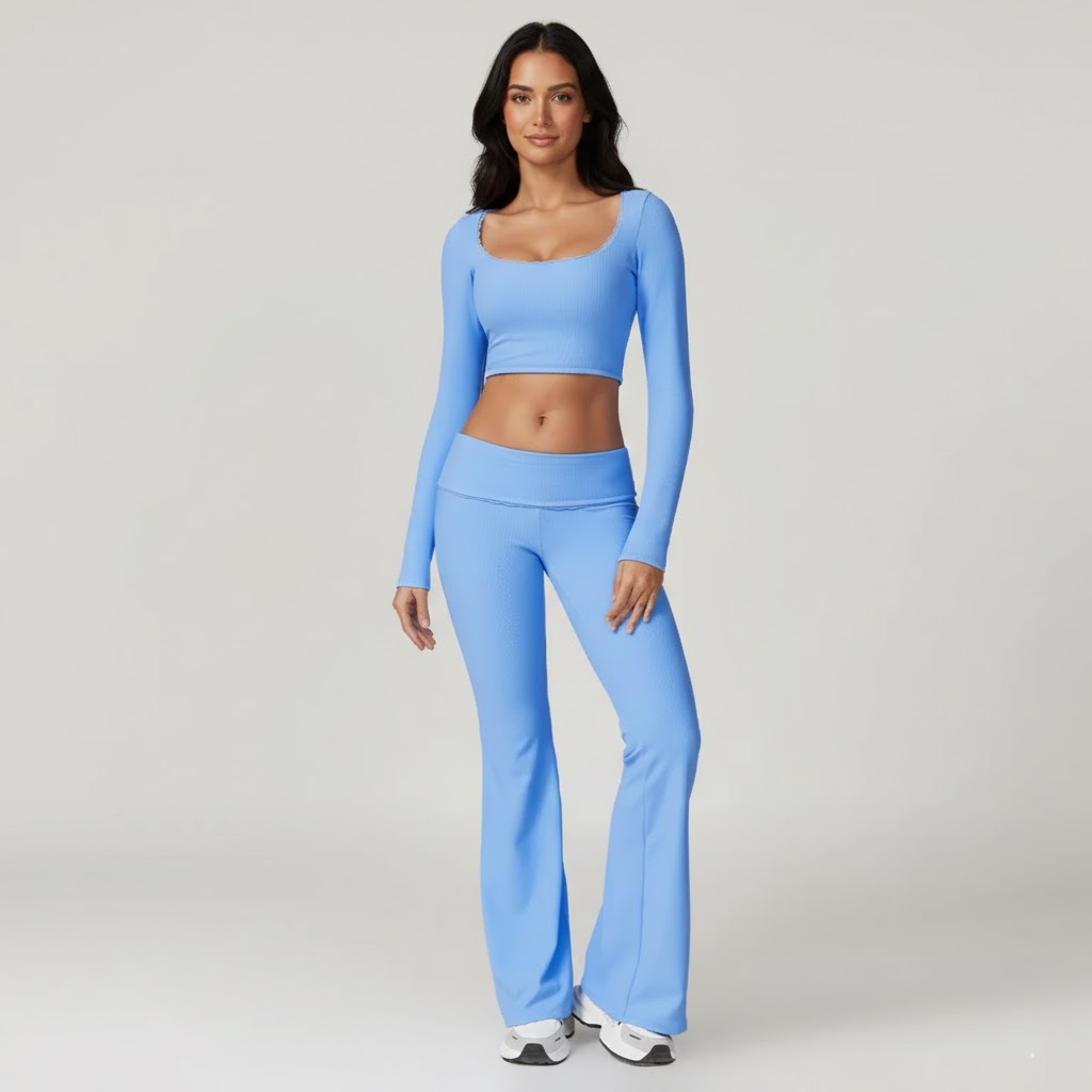 Low-neck sexy long-sleeved irregular edge yoga suit
