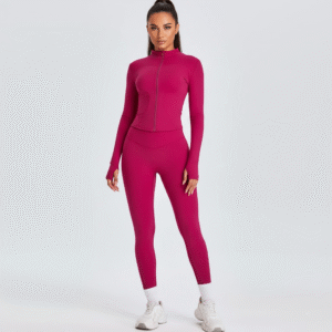 Front Zipper Thumbhole Long Sleeve Yoga Two-Piece Suit