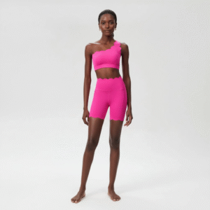 Irregular One Shoulder Lace Sports Bra Yoga Shorts Set