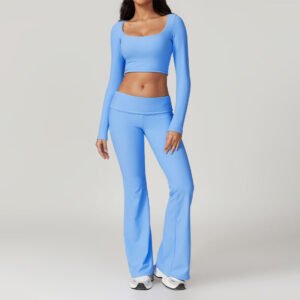 Low-neck sexy long-sleeved irregular edge yoga suit