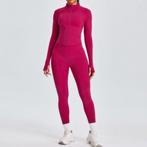 Front Zipper Thumbhole Long Sleeve Yoga Two-Piece Suit