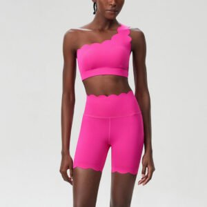 Irregular One Shoulder Lace Sports Bra Yoga Shorts Set