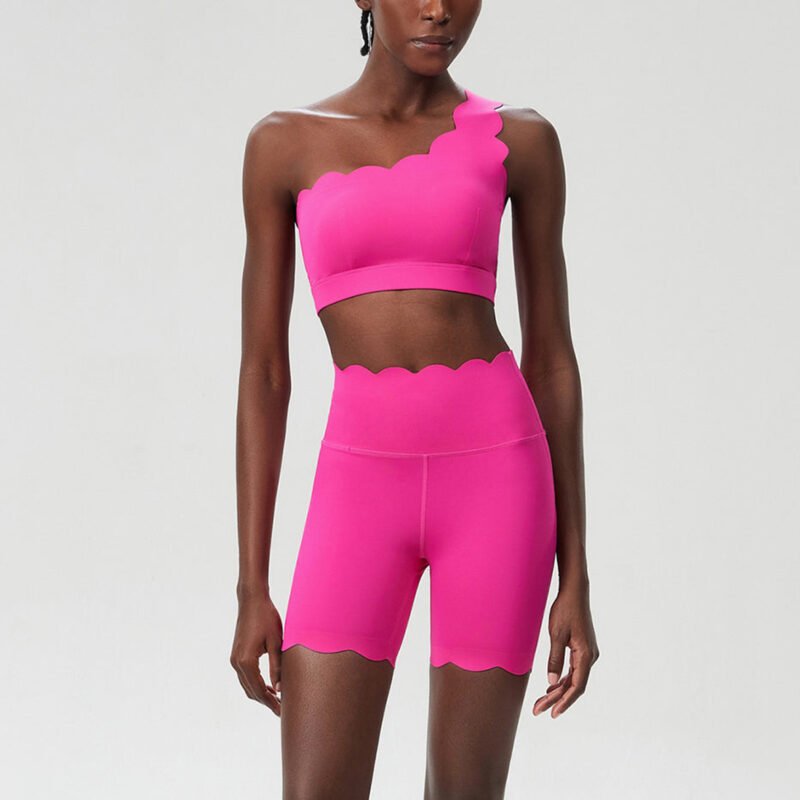 Irregular One Shoulder Lace Sports Bra Yoga Shorts Set