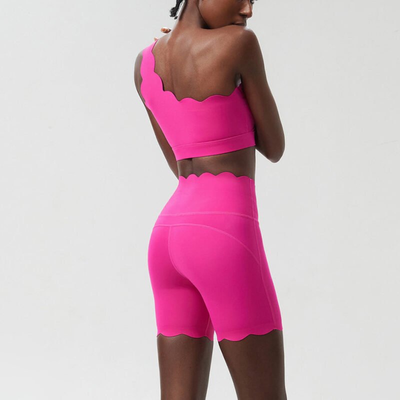 Irregular One Shoulder Lace Sports Bra Yoga Shorts Set - Image 2