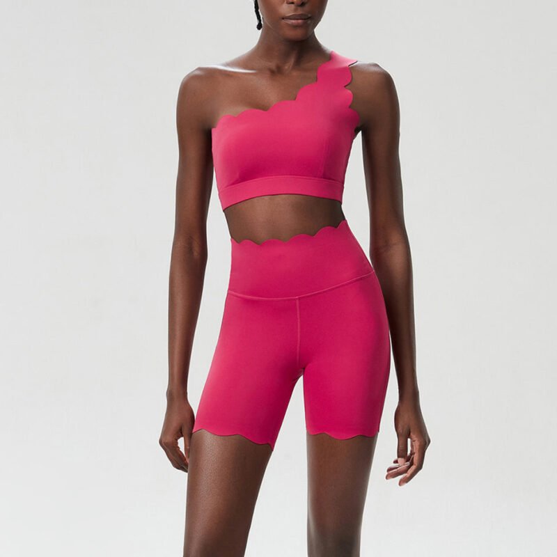 Irregular One Shoulder Lace Sports Bra Yoga Shorts Set - Image 7