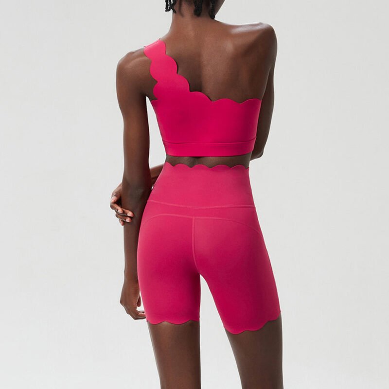Irregular One Shoulder Lace Sports Bra Yoga Shorts Set - Image 8