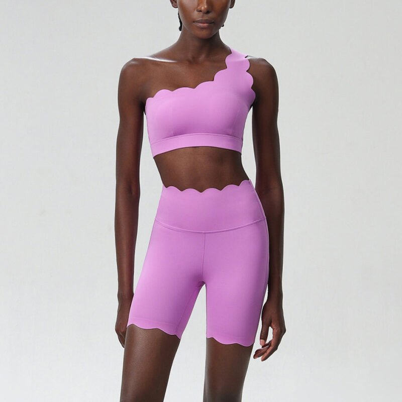 Irregular One Shoulder Lace Sports Bra Yoga Shorts Set - Image 11
