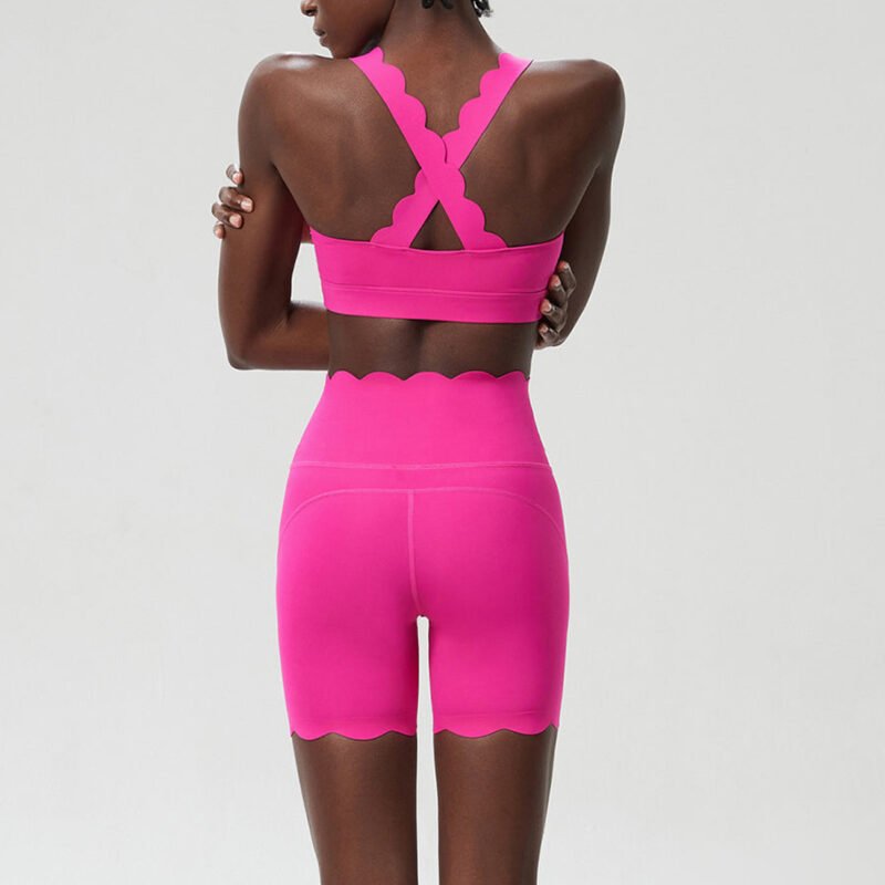 Ruffle Quick Dry Irregular Sports Bra gym Yoga shorts set - Image 5