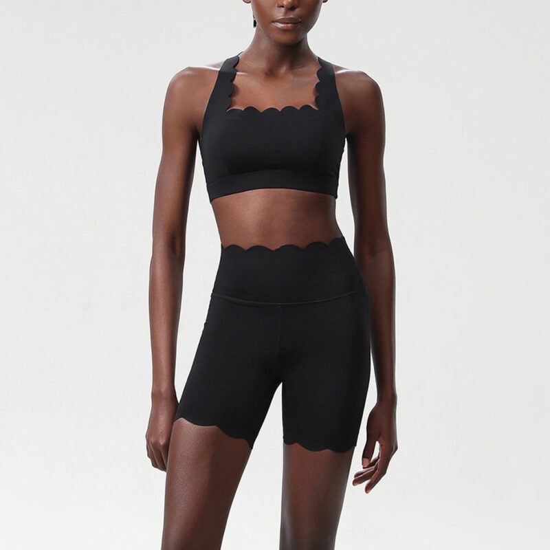 Ruffle Quick Dry Irregular Sports Bra gym Yoga shorts set - Image 6
