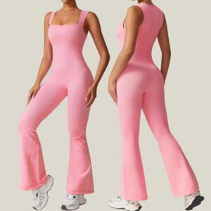 Square Neck Stretch Wide Leg Yoga Jumpsuit
